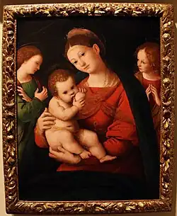 Мадонна кормящая Младенца с двумя ангелами. Ок. 1550. Дерево, масло. Музей Польди-Пеццоли, Милан