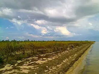 Бейсугский лиман, пересыпь между лиманом и Ханским озером