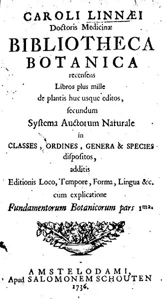 Титульный лист первого издания «Bibliotheca Botanica»