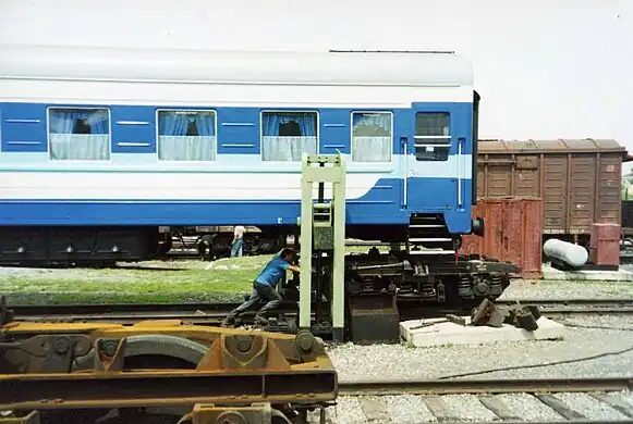 Смена тележек на российско-китайской границе.Станция Гродеково (пос. Пограничный).