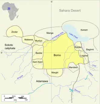 Вассальные государства котоко в составе Борну (1810).