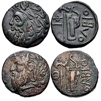 Монеты Ольвии с изображением Борисфена, III-I века до&nbsp;н.&nbsp;э.