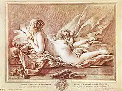 Ж. Демарто по рисунку Ф. Буше. Femme nue couchée. 1761. Офорт (карандашная манера)