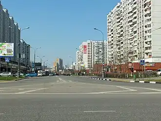 Вид на Братиславскую улицу (снято в районе кольца пересечения с Новомарьинской улицей)