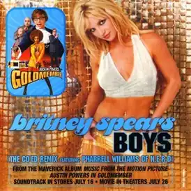 Обложка сингла Бритни Спирс при участии Фарреллa Уильямсa из N.E.R.D «Boys» (2002)