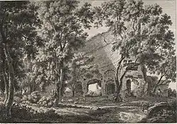 Храм Юпитера Олимпийского на вилле Адриана в Тиволи. Офорт из серии «Живописно запечатлённые виды Италии, нарисованные с натуры и награвированные в Риме». 1799