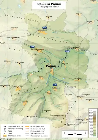Община Роман на карте