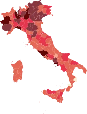 Подтверждённые случаи заражения по провинциям Италии