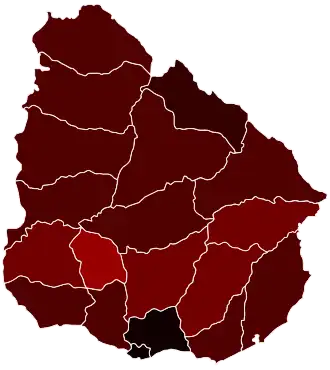 Департаменты Уругвая, где есть зафиксированные случаи заражения