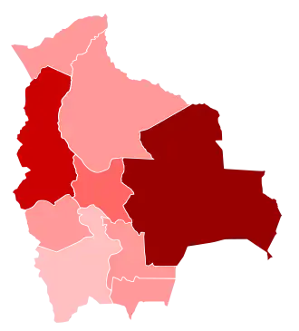 Карта распространения COVID-19 в Боливии (по состоянию на 15 мая)