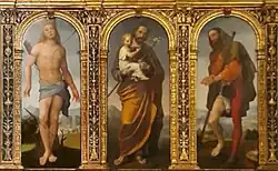 Святые Себастьян, Иосиф, Рох. Полиптих церкви Сан-Джорджо-ин-Браида, Верона. Деталь