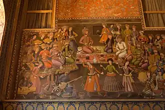 Аббас II и Надр Мухаммад. Одна из росписей Зала приёмов Чехель-сотун.