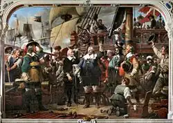 Король Кристиан IV на борту фрегата во время морской битвы у Кольбергской пустоши в 1644 году. 1866, Собор Роскилле.