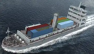 Контейнерный комплекс ракетного оружия Club-K, размещённый на контейнеровозе.