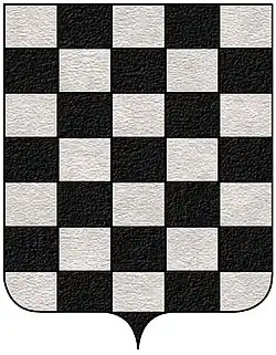 «Шахматная доска» из семи рядов чёрных и серебряных клеток.