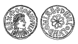 Портрет Кенвульфа на золотой монете, обнаруженной в Бедфордшире в 2001 году