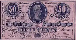 50 центов КША образца 1864&nbsp;года с изображением бюста Дэвиса