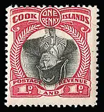 Перевёртка с перевёрнутым центром, на котором изображён портрет Джеймса Кука (1933, 1 пенни).