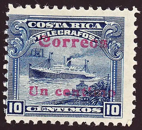 1911: надпечатка «Correos / Un centimo» («Почта / 1 сентимо») на телеграфной марке (1910, 10 сентимо)[^][^]