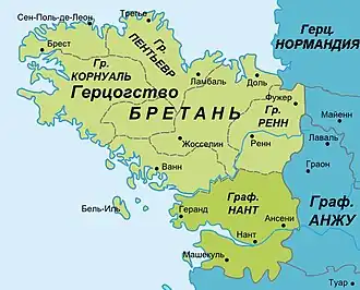 Феодальные владения Бретани в 1154 году