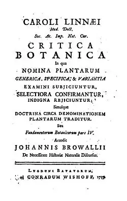 Титульный лист первого издания «Critica Botanica»