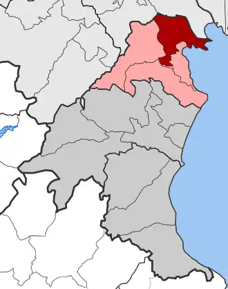 Карта общины: — Эйинион — Колиндрос, Метони, Пидна