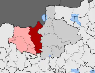 Карта общины:&nbsp; — Поликастрон&nbsp; — по часовой стрелке сверху: Аксьюполис, Эвропос, Гумениса, Ливадия[англ.]