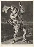 Человек с сигнальной ракетой. Из серии «Всеобщая радость по поводу захвата Намюра штатгальтером Вильгельмом III, королем Англии, сентябрь 1695». Меццо-тинто