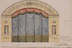 Зал Коммерческого театра в Бресте. 1779. Бумага, акварель