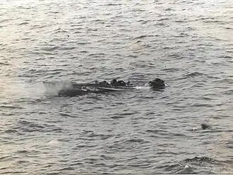 Катер террористов, подбитый артиллерийским огнем в северном регионе Израиля с корабля «Дабур» под командованием Дfни Рабина, июнь 1980 года