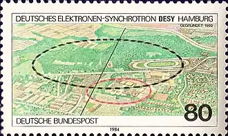 Немецкая почтовая марка, посвящённая 25-летию со дня основания DESY