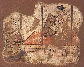 По мнению советского историка-оружиеведа Ю. С. Худякова на одной из картин Кумтурских пещер были изображены кыргызские воины (конец IX в.)