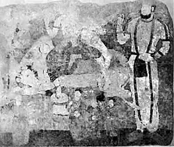 Шива и Парвати на быке Нанди со стражником