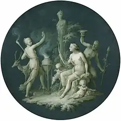 Диана с атрибутами охоты и танцующими фигурами. Гризайль. Ок. 1790. Частное собрание