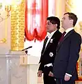 Президент РФ Дмитрий Медведев с послом Королевства Тонга Сионэ Нгонго Киоа. Церемония вручения верительных грамот послами иностранных государств.