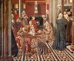 Пестование и женитьба сирот. Деталь фрески. 1442. Санта-Мария делла Скала, Сиена