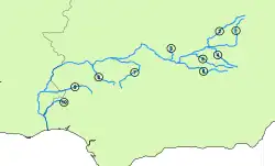 Притоки реки Гвадиана (под цифрой 9&nbsp;— река Ардила)