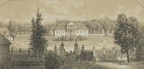 Усадьба Ордов в деревне Вороцевичи (ныне не сохранилась). Литография Наполеона Орды 1860 года