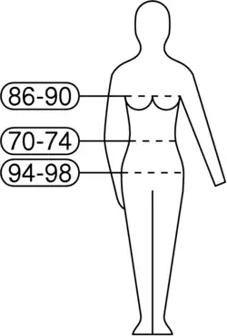 Пиктограмма по стандарту EN 13402-1 для платьев размером 88-72-96