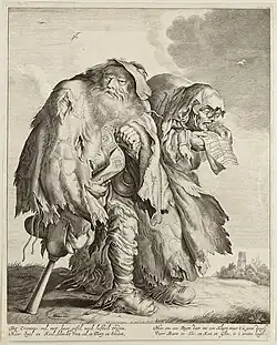 Нищий с шарманкой и его поющая жена. 1620. Офорт