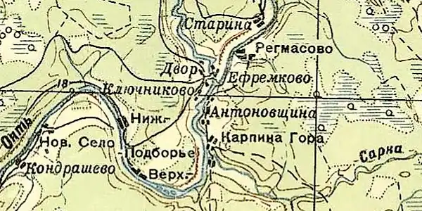Деревня Ефремково на карте РККА 1940 года