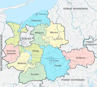 Эльблонгский повет на карте