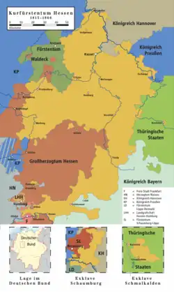 Карта курфюршества Гессен в период с 1815 по 1866 год