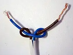 Underwriter's knot[англ.], Underwriter's knot, Two-strand wall knot, Electrician knot.Профессиональный узел. Уэстпортские электрики вяжут его в розетках. Это 2х прядное полуколесо.