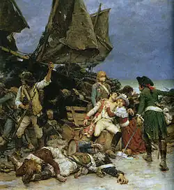 Фрагмент той же картины, предположительно изображающий смертельно раненого графа Д’Эрвильи — предка супруги автора картины