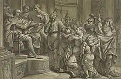 Эпонина просит Веспасиана о пощаде для Сабины и её детей. Между 1726 и 1783. Тонированная бумага, акварель, сепия, перо, кисть, белила. Рейксмюсеум, Амстердам