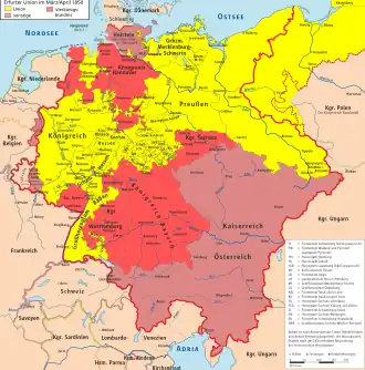 Желтым выделены государства, выдвинувшие членов Эрфуртский парламент