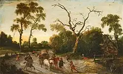 Лесной пейзаж с вооруженными людьми, нападающими на повозки. 1623. Холст, масло. Национальный фонд, Великобритания