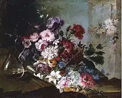 Натюрморт с цветами и графином.