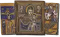 Эфиопский складень-триптих. Распятие. Богоматерь с Младенцем. Чудо Георгия о змие.&nbsp;— (Рубеж XVIII—XIX&nbsp;вв. Гондэр, Эфиопия).